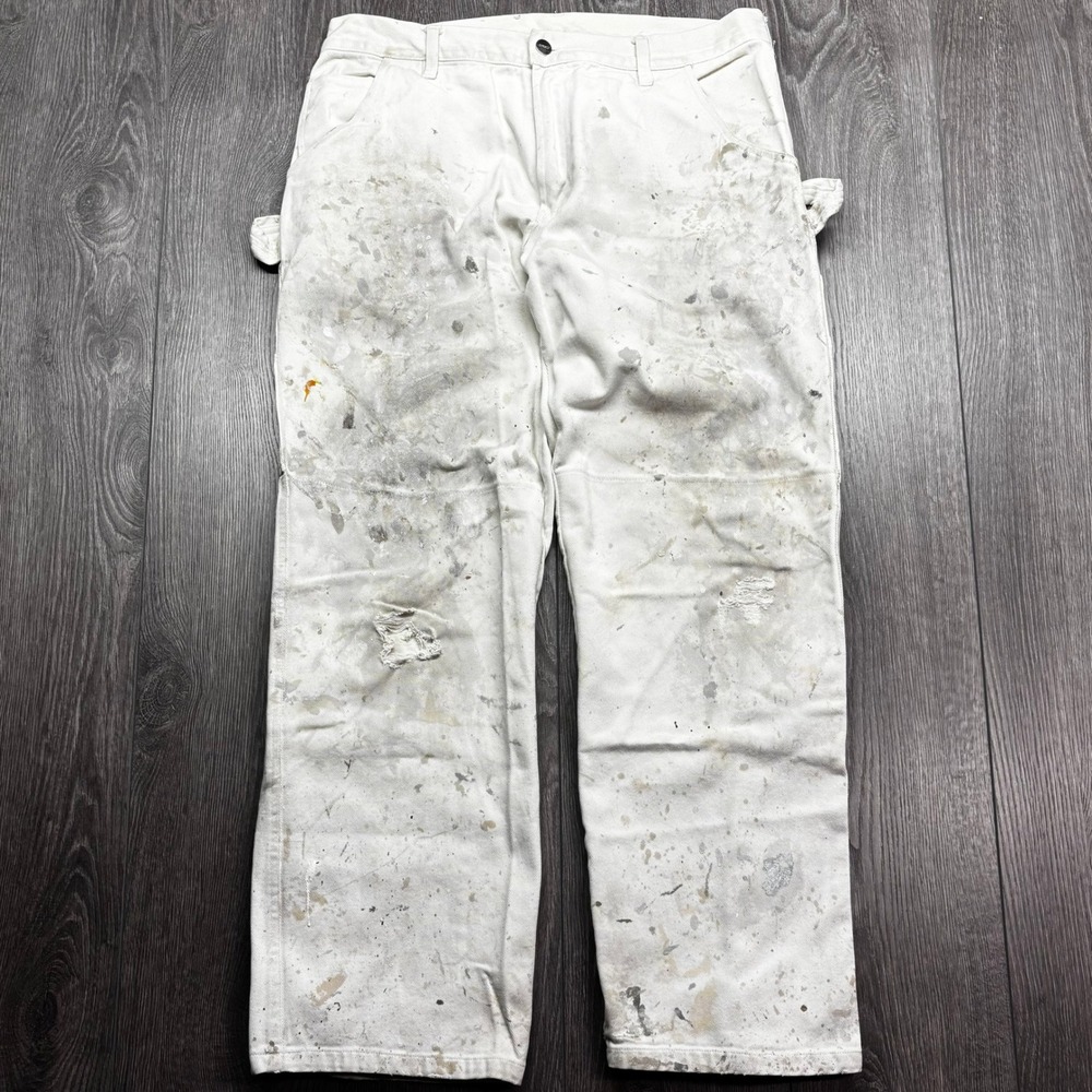 Vtg Sherwin Williams Dynamic Painters Pants Mens 34x29 White Distressed Workwear